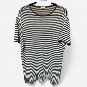 Eileen Fisher Grey and White Striped Organic Linen Knitted Tunic Top